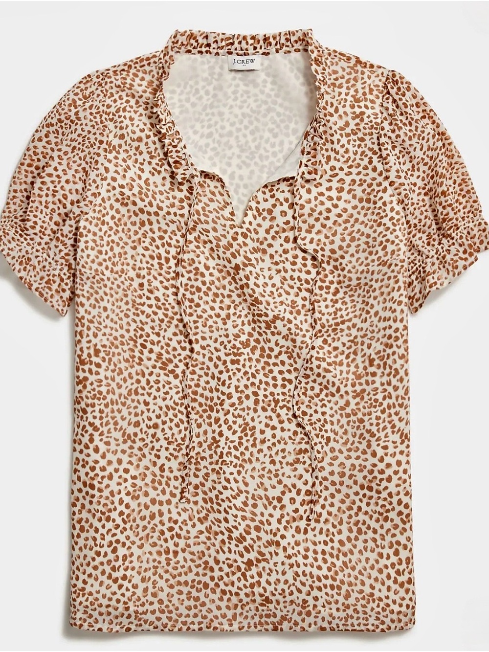 J. Crew Factory Women’s Large Cream and Brown Leopard-Print Short Sleeve Blouse
